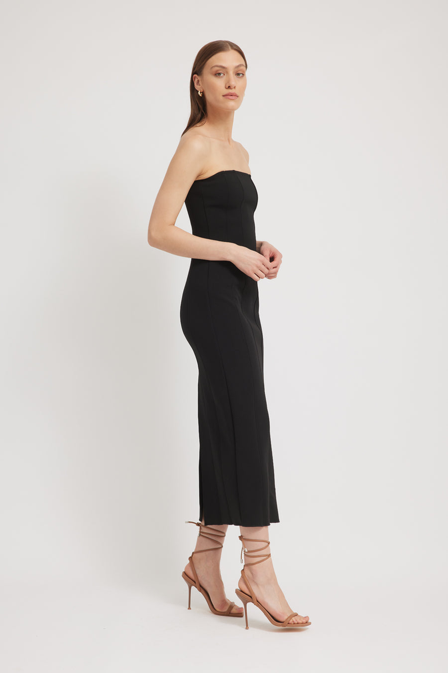 PRIM Bonded-Crepe DRESS - BLACK